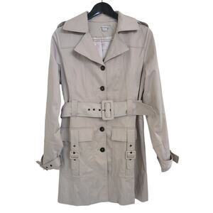 Dahlia Collection Shiny Beige Belted Trench Coat